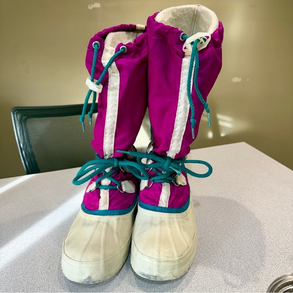 VTG 90s Sorel Freestyle Tall Lined Snow Boots Pink Teal White Women’s Size 8 - Picture 2 of 7